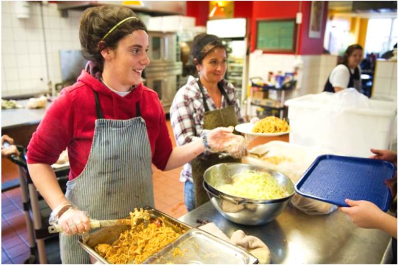 Volunteers serving nutritious meals at St. John’s Kitchen, a community hub in Kitchener, Ontario, supporting individuals experiencing homelessness or living in vulnerable circumstances.