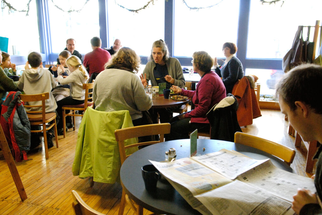 Community members enjoying lunch at Queen Street Café, Kitchener, Ontario, February 22, 2008.