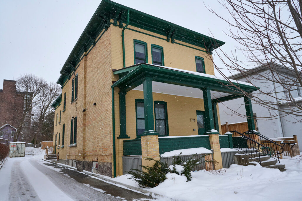 Snow-covered exterior view of Hospitality House, Kitchener, Ontario.